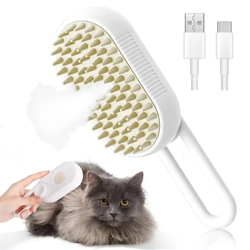 Steam Pet Brush 3-In-1 Steamy Brush Spray, Loose Hair Removal, Grooming Comb