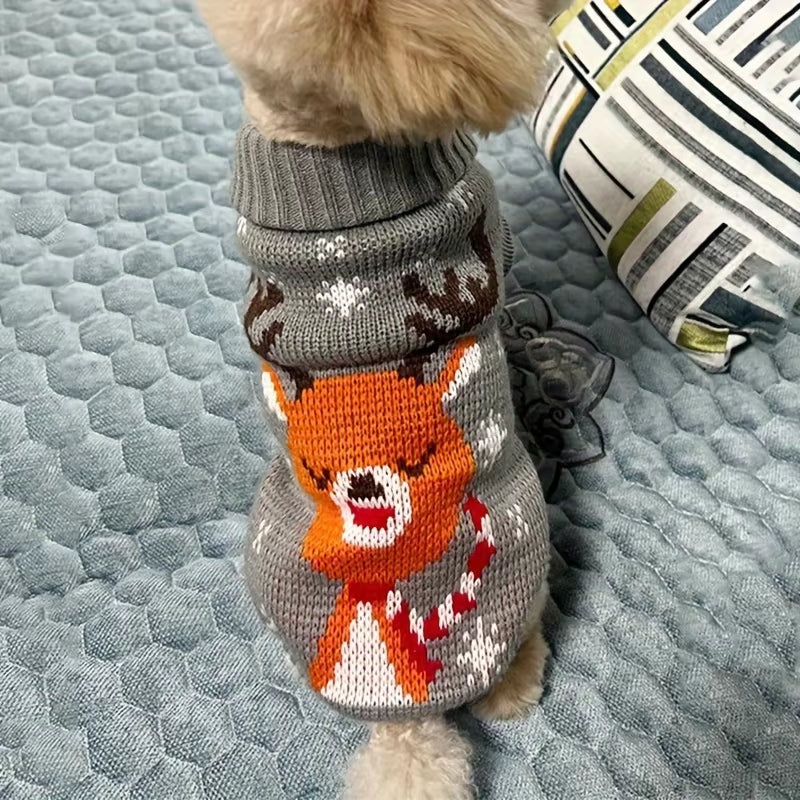 Cozy Christmas Knit Pet Sweater — Reindeer, Snowflake & Argyle Design for Cats & Small-to-Medium Dogs