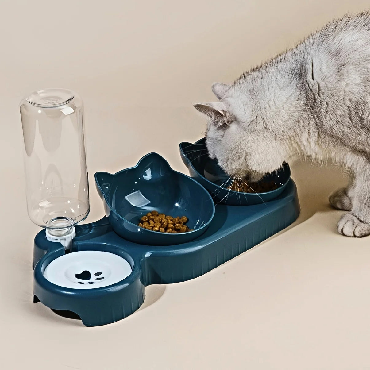 3-in-1 Tilted Pet Bowl Set with Gravity Water Feeder – For Comfortable, Neck-Safe Eating