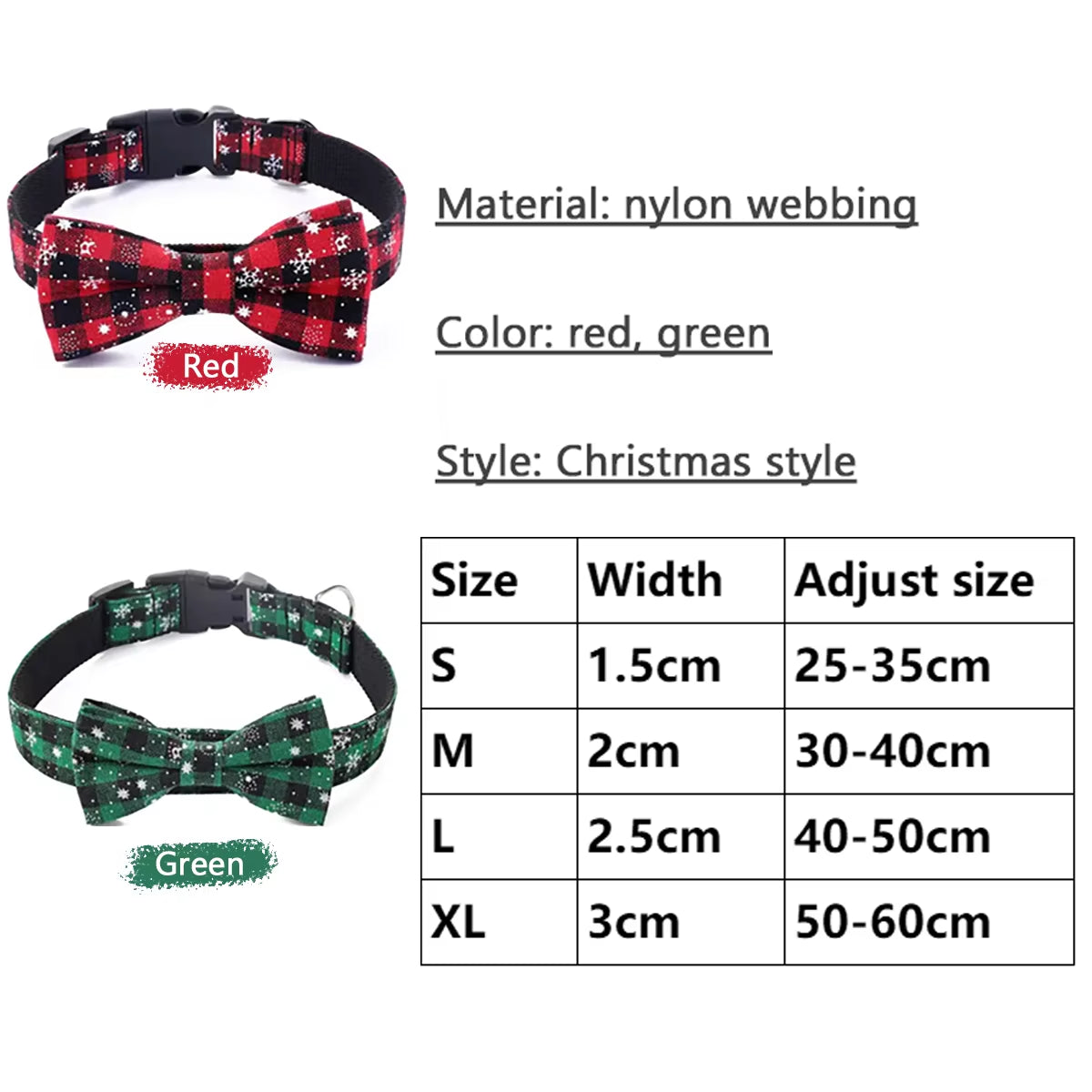 Festive Plaid & Snowflake Dog Collar with Removable Bow Tie — Adjustable for Cats & Small to Large Dogs