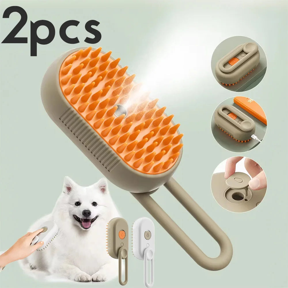 Steam Pet Brush 3-In-1 Steamy Brush Spray, Loose Hair Removal, Grooming Comb 