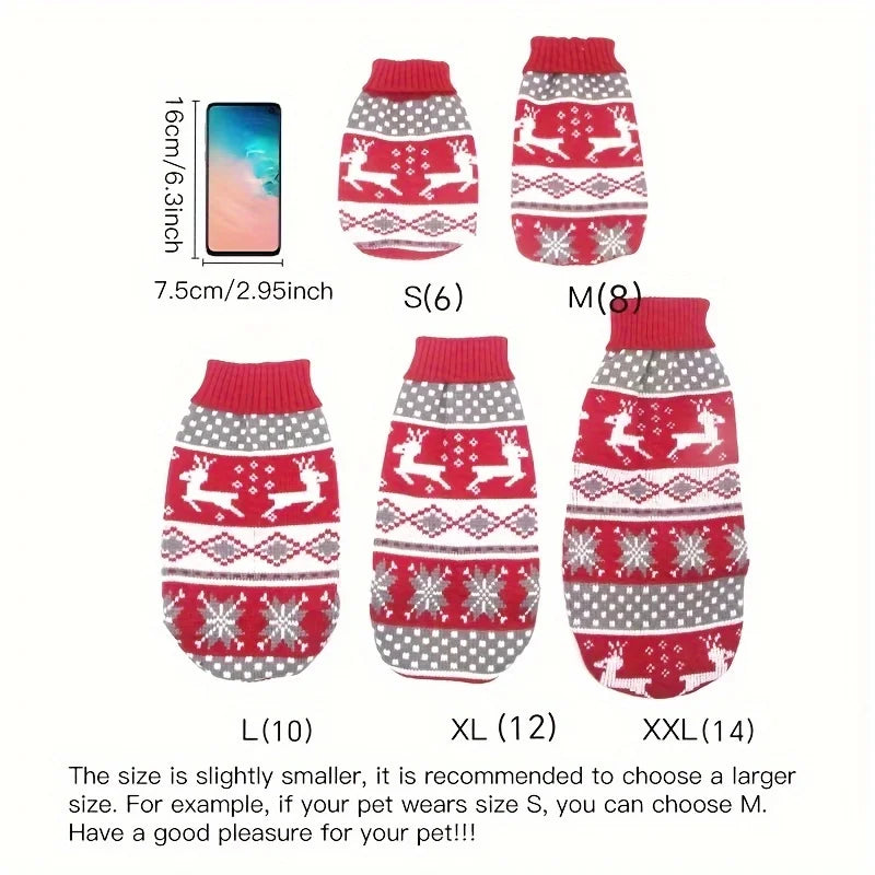 Cozy Christmas Knit Pet Sweater — Reindeer, Snowflake & Argyle Design for Cats & Small-to-Medium Dogs
