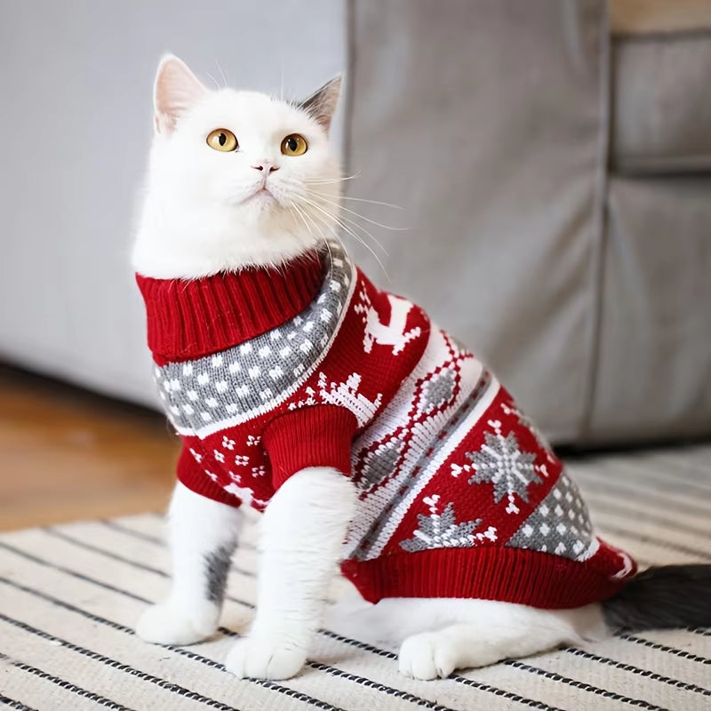 Cozy Christmas Knit Pet Sweater — Reindeer, Snowflake & Argyle Design for Cats & Small-to-Medium Dogs