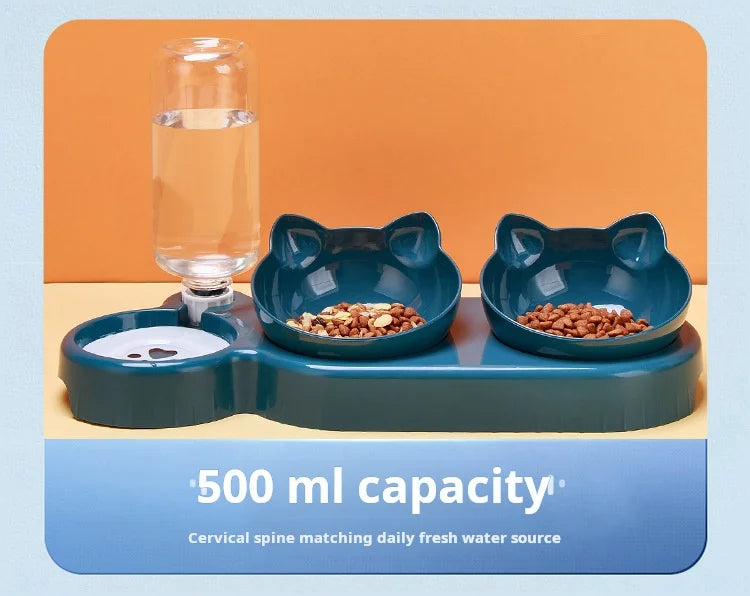 3-in-1 Tilted Pet Bowl Set with Gravity Water Feeder – For Comfortable, Neck-Safe Eating