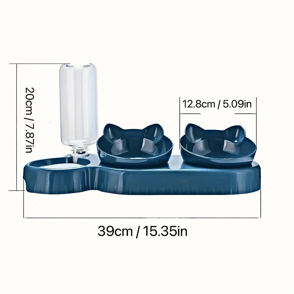 3-in-1 Tilted Pet Bowl Set with Gravity Water Feeder – For Comfortable, Neck-Safe Eating