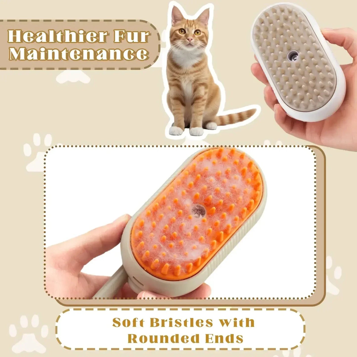 Steam Pet Brush 3-In-1 Steamy Brush Spray, Loose Hair Removal, Grooming Comb 