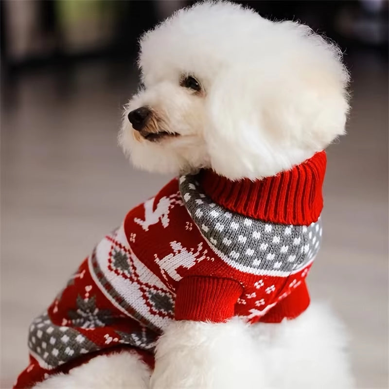 Cozy Christmas Knit Pet Sweater — Reindeer, Snowflake & Argyle Design for Cats & Small-to-Medium Dogs