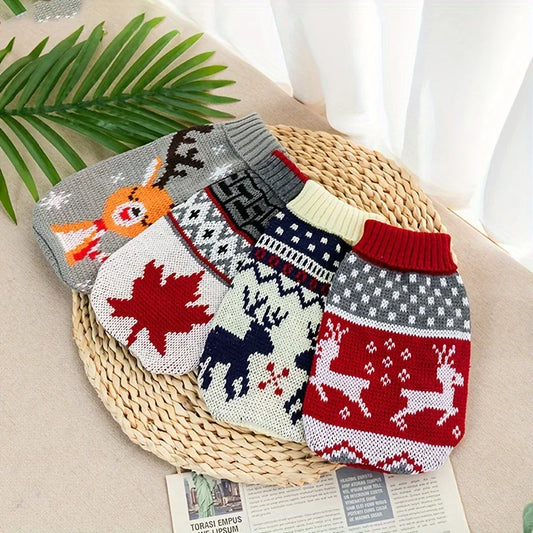 Cozy Christmas Knit Pet Sweater — Reindeer, Snowflake & Argyle Design for Cats & Small-to-Medium Dogs