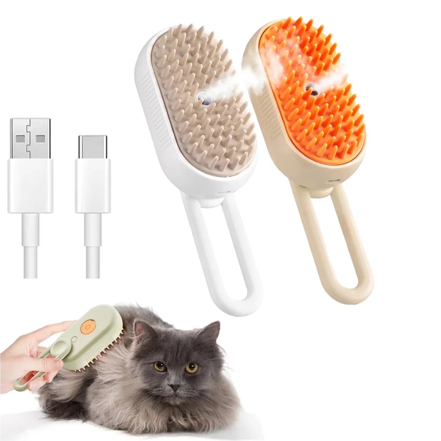 Steam Pet Brush 3-In-1 Steamy Brush Spray, Loose Hair Removal, Grooming Comb 