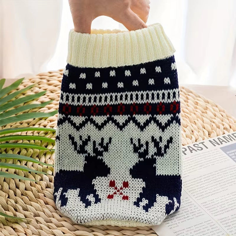 Cozy Christmas Knit Pet Sweater — Reindeer, Snowflake & Argyle Design for Cats & Small-to-Medium Dogs